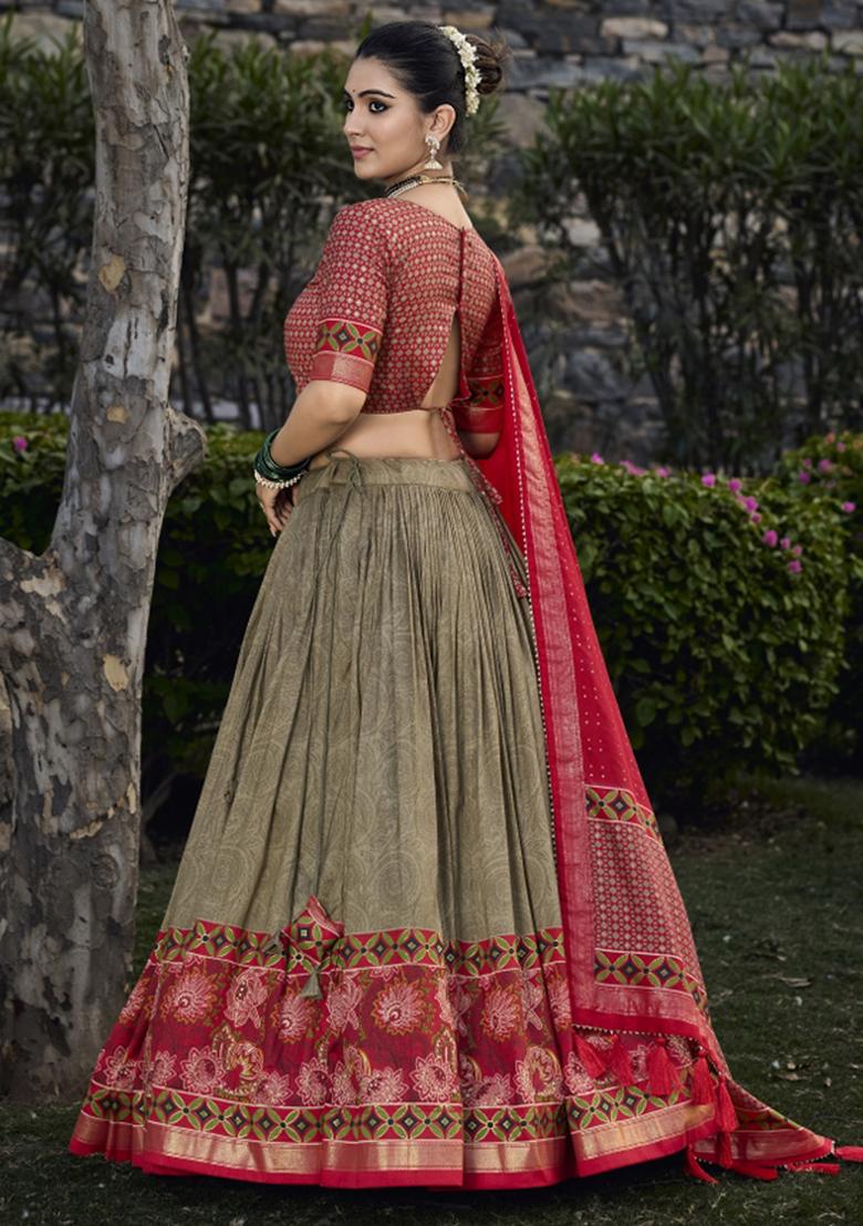 Green Embroiderd Silk Lehenga Set