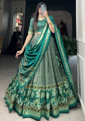 Green Embroiderd Silk Lehenga Set