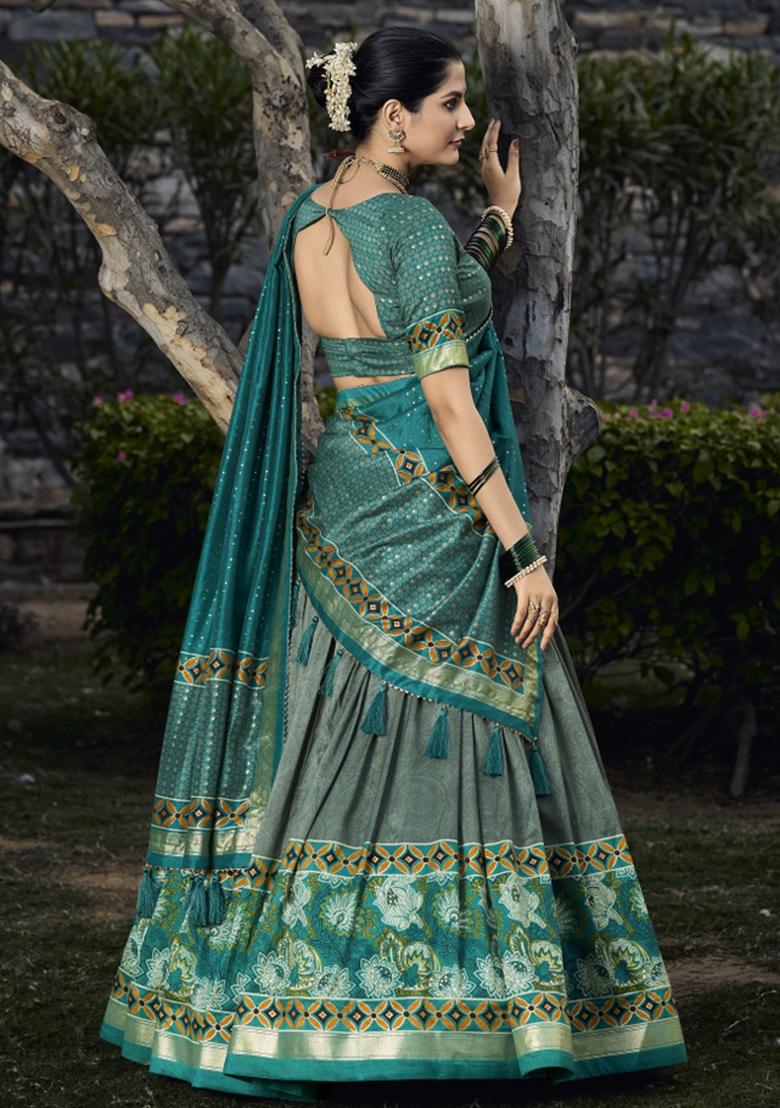 Green Embroiderd Silk Lehenga Set