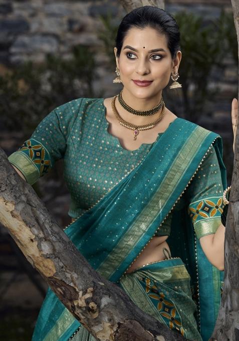 Green Embroiderd Silk Lehenga Set