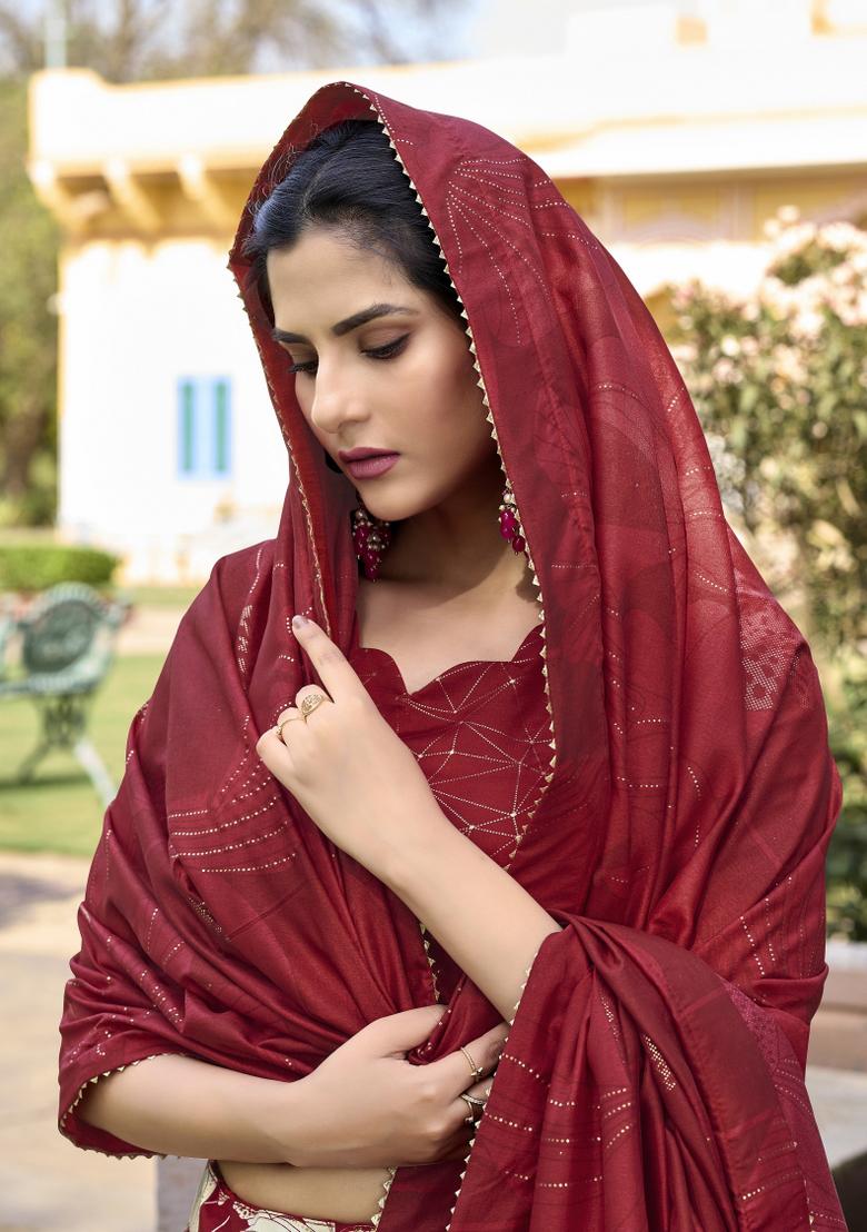 Red Embroiderd Silk Lehenga Set