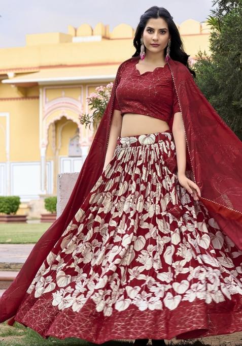 Red Embroiderd Silk Lehenga Set