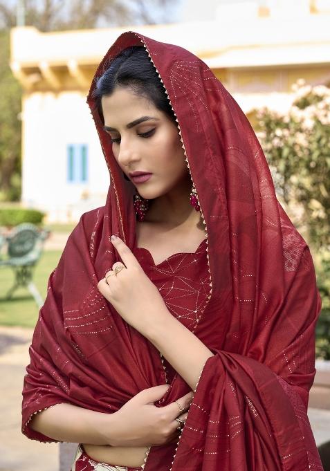 Red Embroiderd Silk Lehenga Set