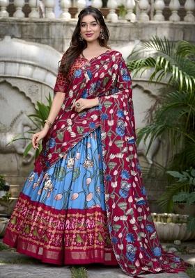 Blue Embroiderd Silk Lehenga Set