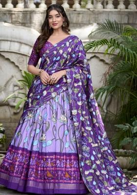 Purple Embroiderd Silk Lehenga Set