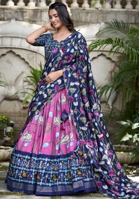 Pink Embroiderd Silk Lehenga Set