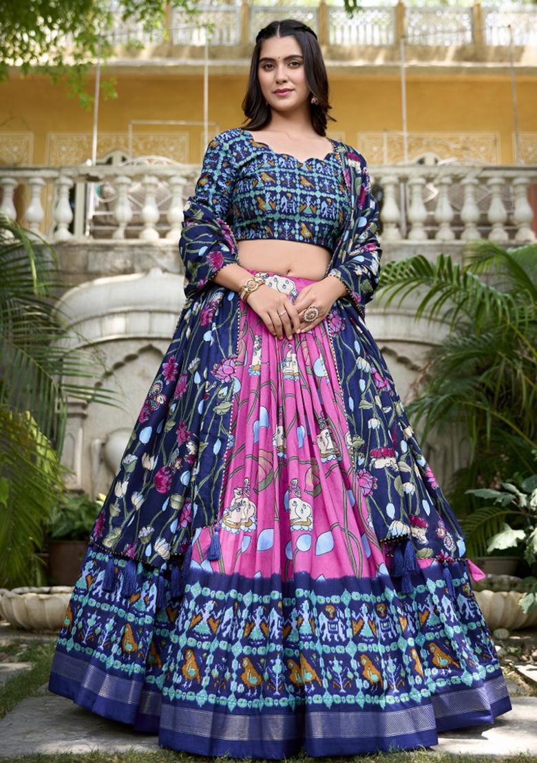 Pink Embroiderd Silk Lehenga Set - Indya