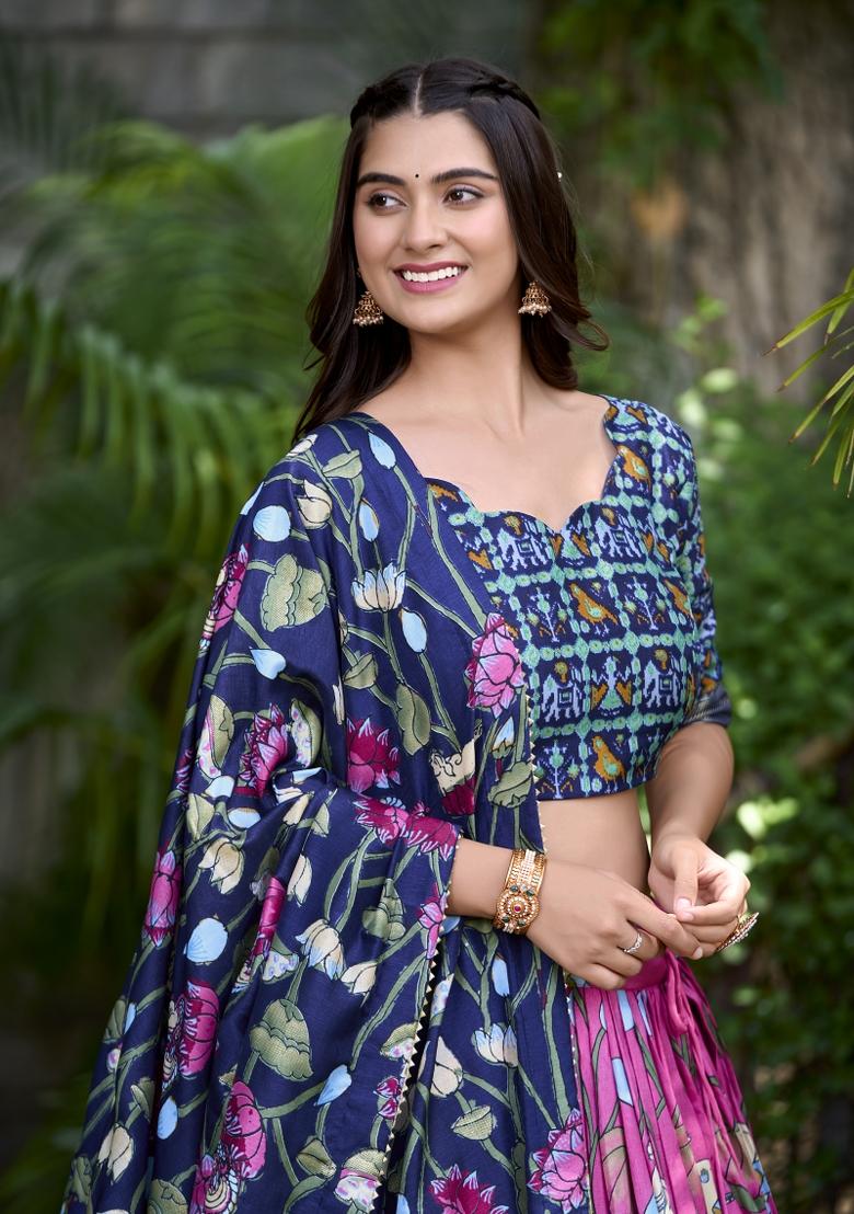 Pink Embroiderd Silk Lehenga Set - Indya