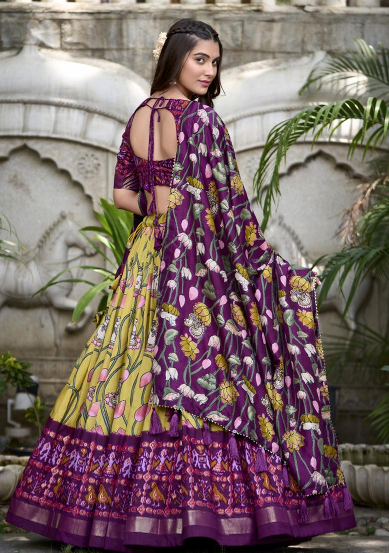 Yellow Embroiderd Silk Lehenga Set - Indya