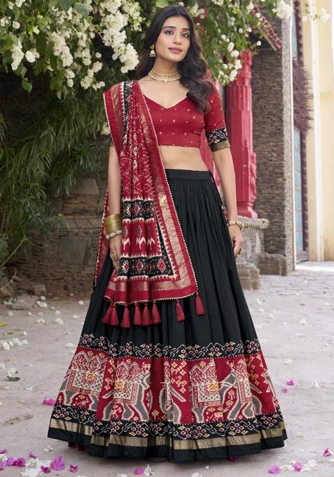 Black Embroiderd Silk Lehenga Set