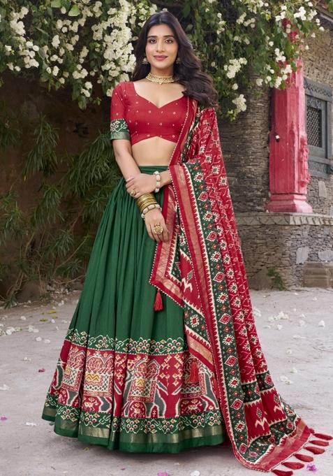 Green Embroiderd Silk Lehenga Set