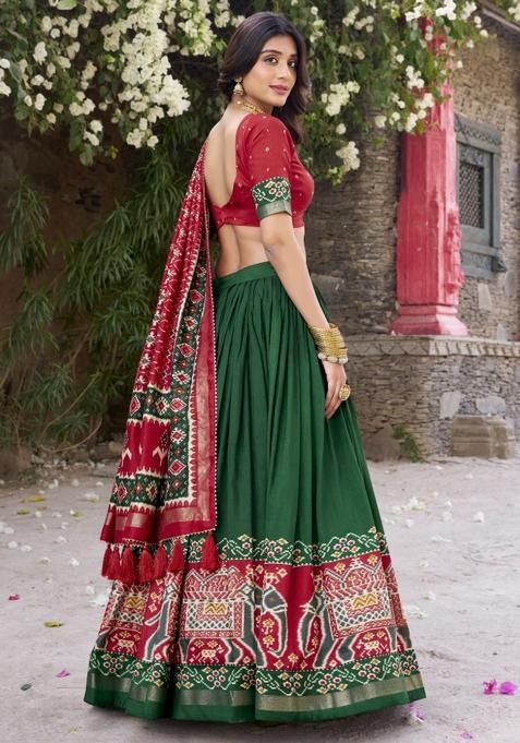 Green Embroiderd Silk Lehenga Set