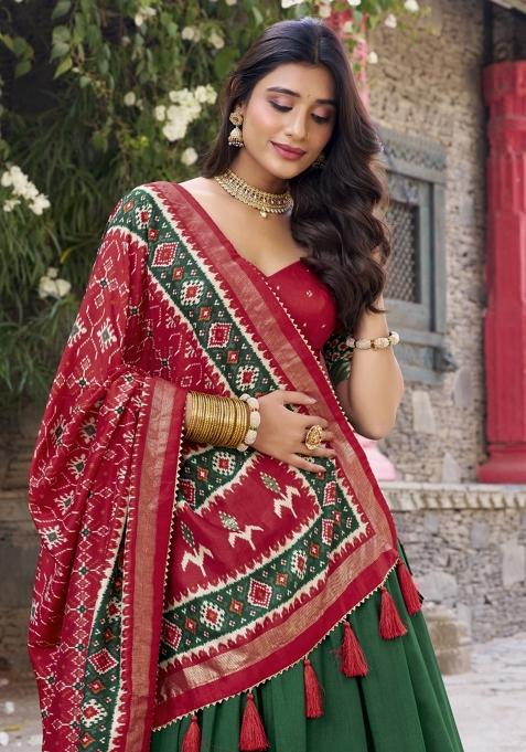 Green Embroiderd Silk Lehenga Set