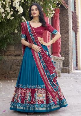 Blue Embroiderd Silk Lehenga Set
