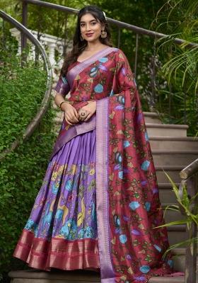 Purple Embroiderd Silk Lehenga Set