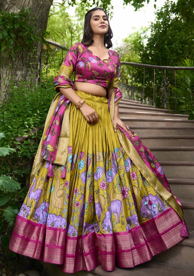 Yellow Embroiderd Silk Lehenga Set