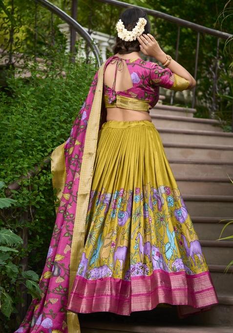 Yellow Embroiderd Silk Lehenga Set