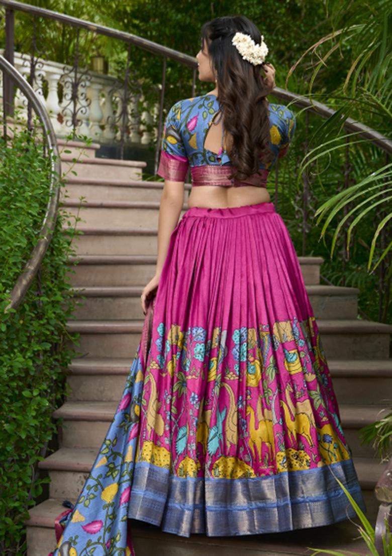 Pink Embroiderd Silk Lehenga Set - Indya