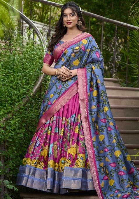 Pink Embroiderd Silk Lehenga Set