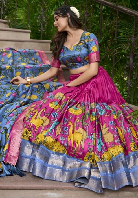 Pink Embroiderd Silk Lehenga Set