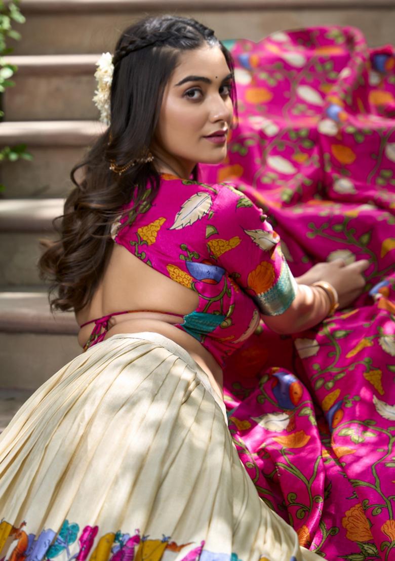 White Embroiderd Silk Lehenga Set - Indya