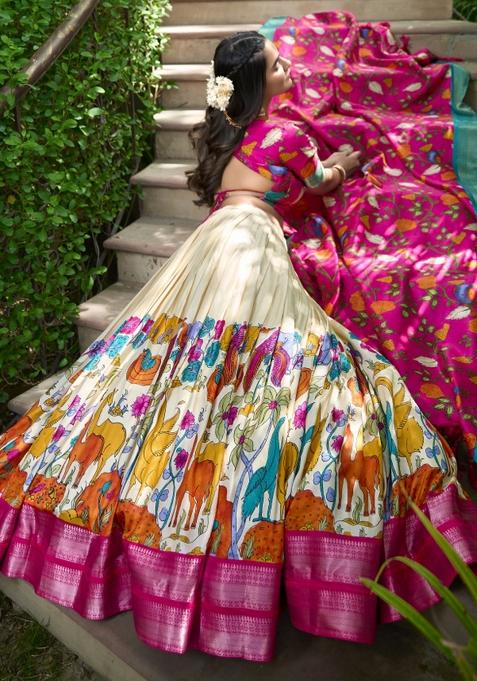 White Embroiderd Silk Lehenga Set