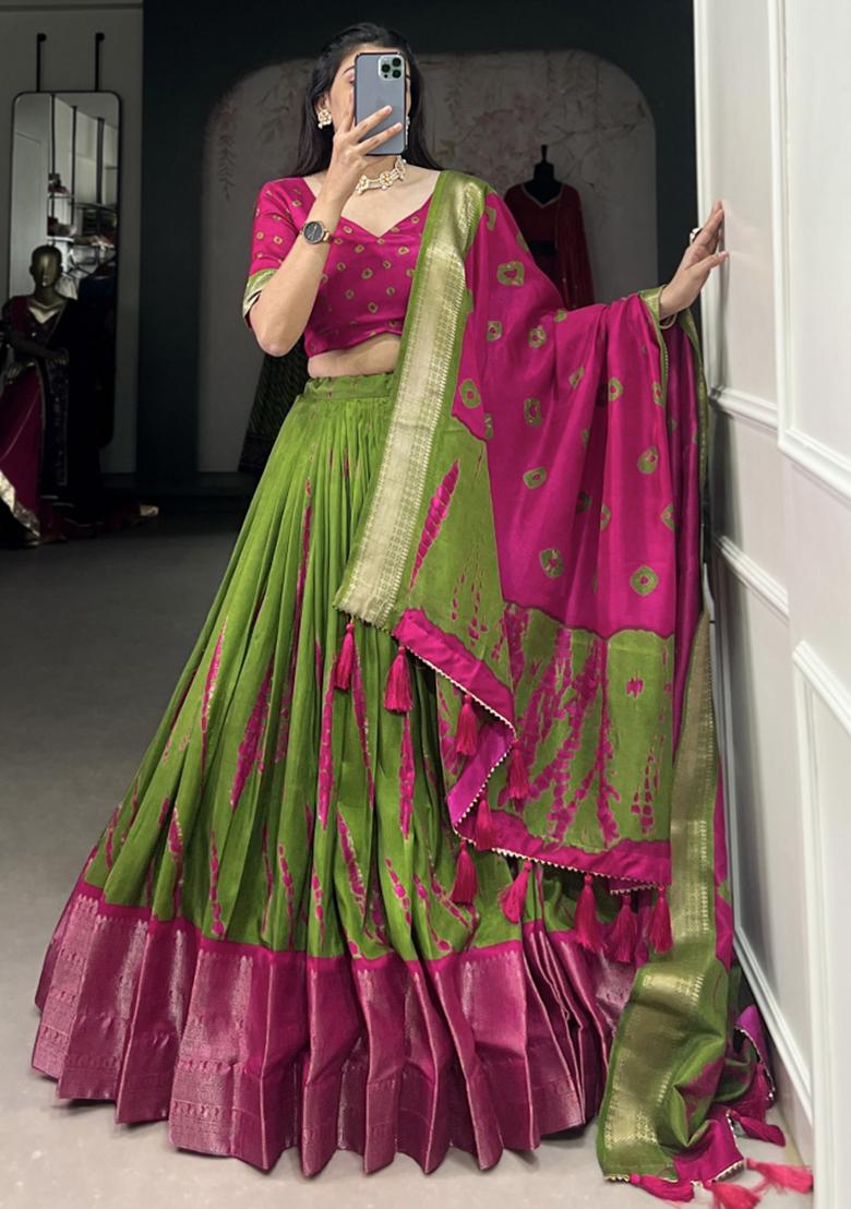 Pink Embroiderd Silk Lehenga Set - Indya