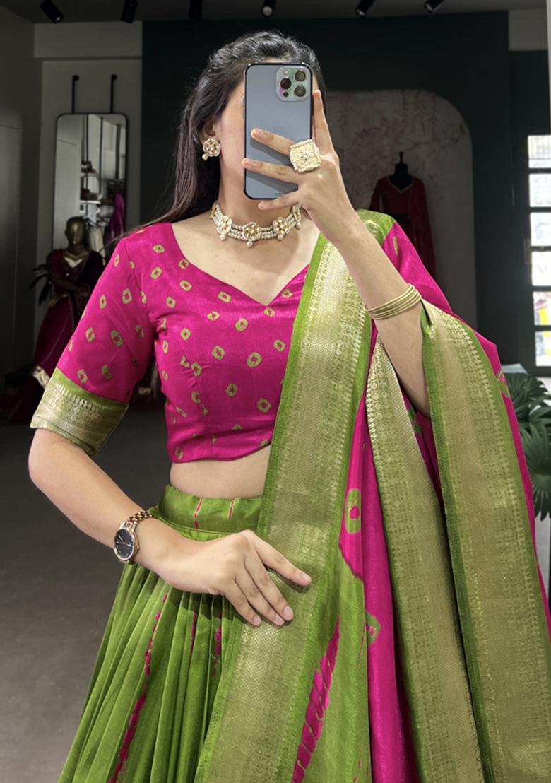 Pink Embroiderd Silk Lehenga Set - Indya