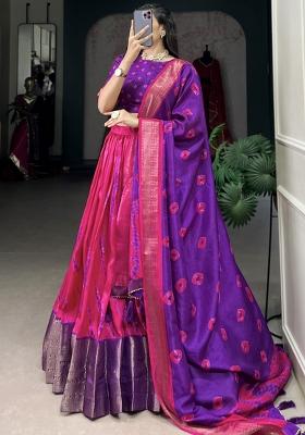 Purple Embroiderd Silk Lehenga Set