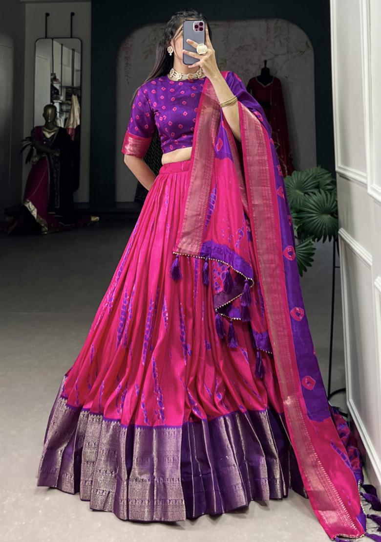 Purple Embroiderd Silk Lehenga Set - Indya