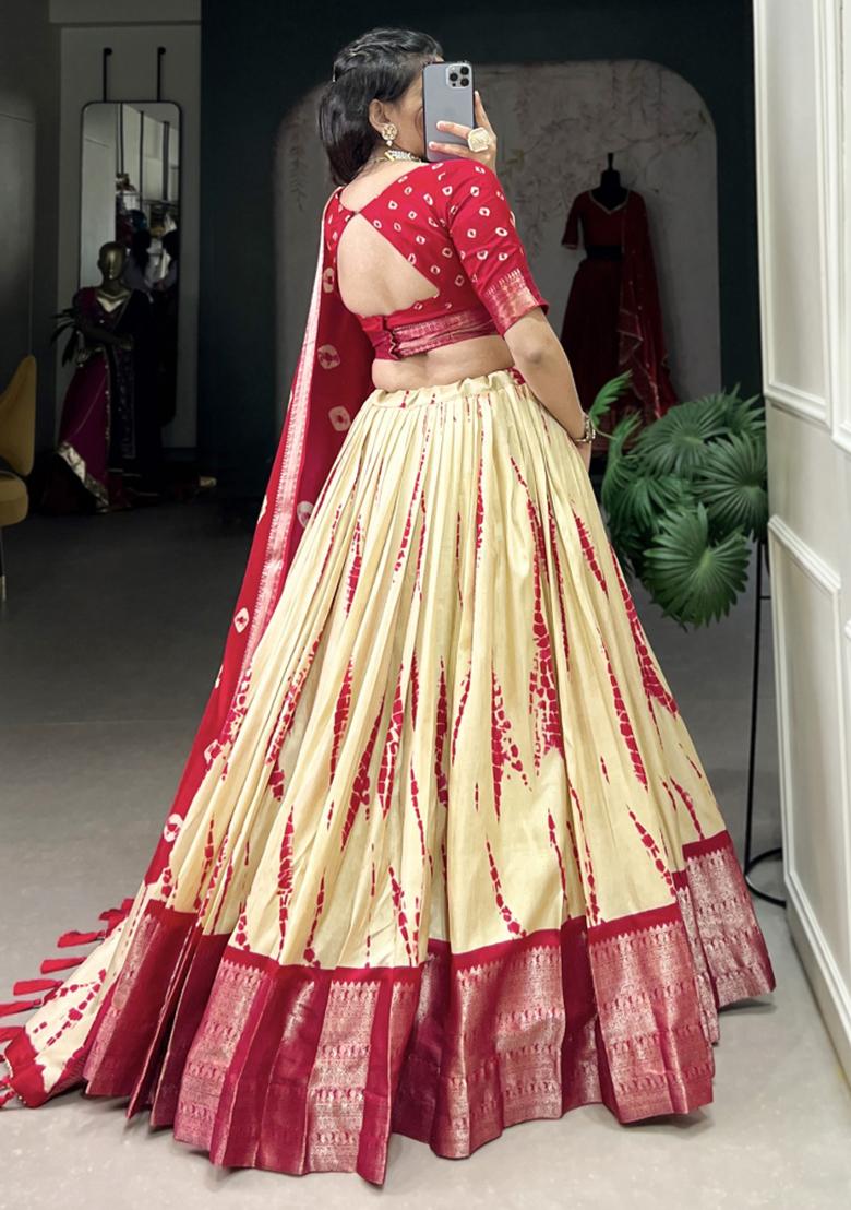Red Embroiderd Silk Lehenga Set - Indya