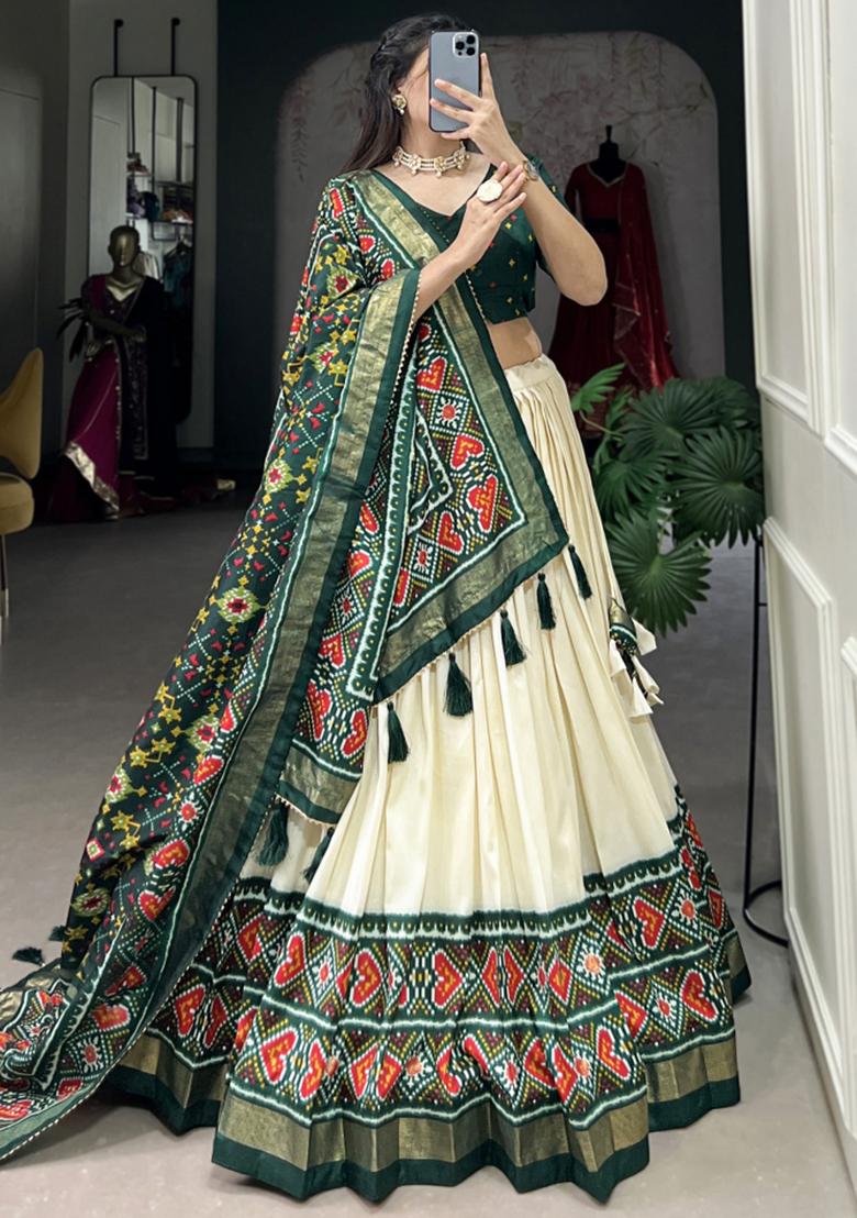 Green Embroiderd Silk Lehenga Set