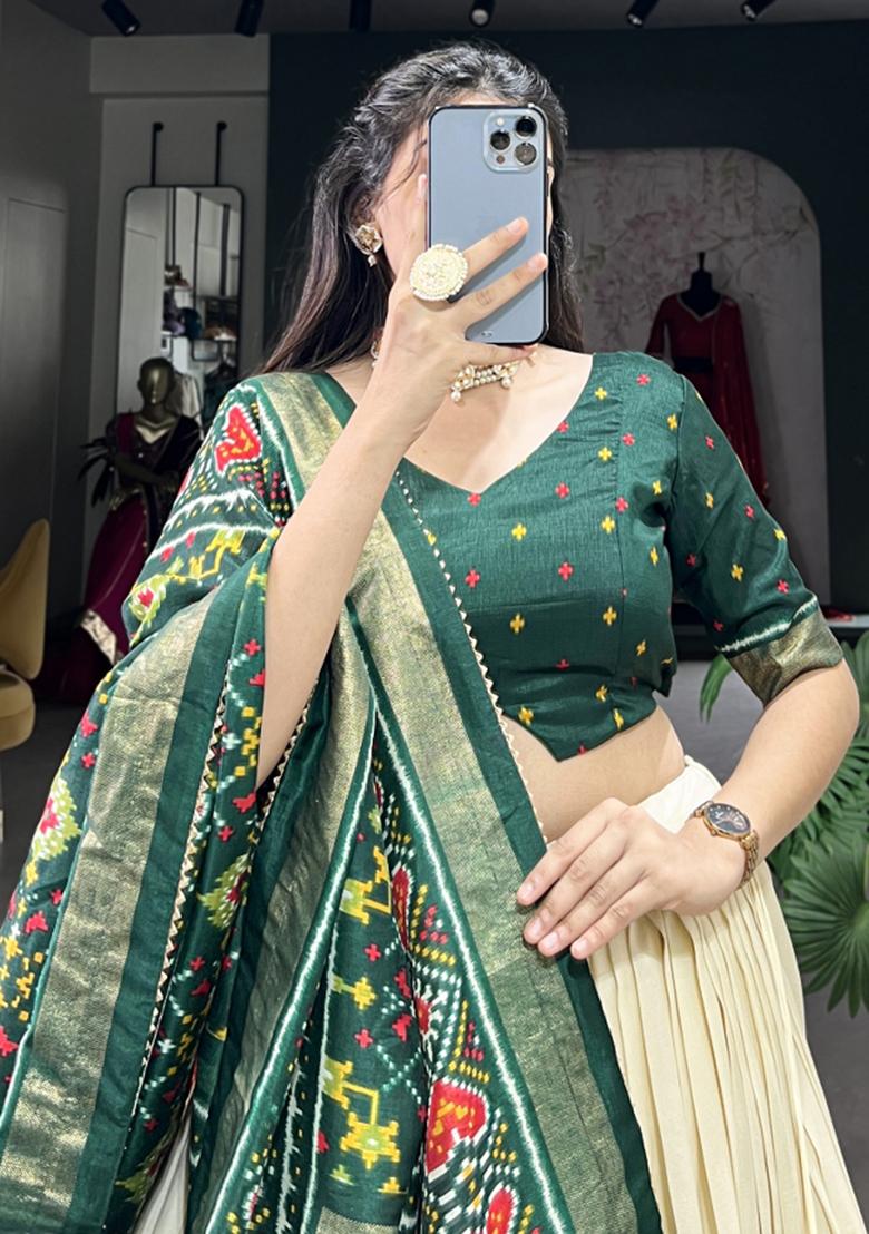 Green Embroiderd Silk Lehenga Set