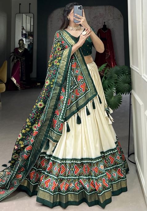 Green Embroiderd Silk Lehenga Set