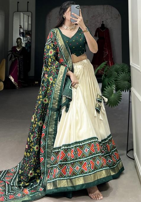 Green Embroiderd Silk Lehenga Set