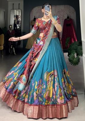 Blue Embroiderd Silk Lehenga Set