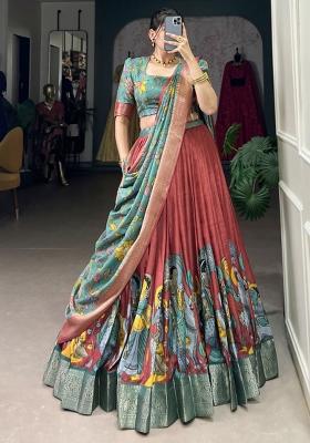 Red Embroiderd Silk Lehenga Set