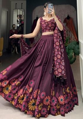 Wine Embroiderd Silk Lehenga Set