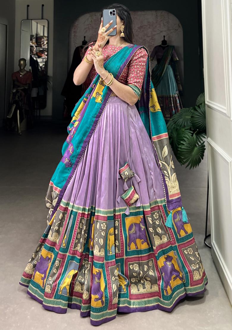 Purple Embroiderd Silk Lehenga Set