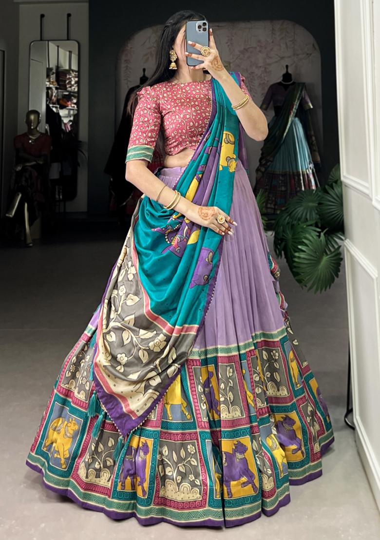 Purple Embroiderd Silk Lehenga Set