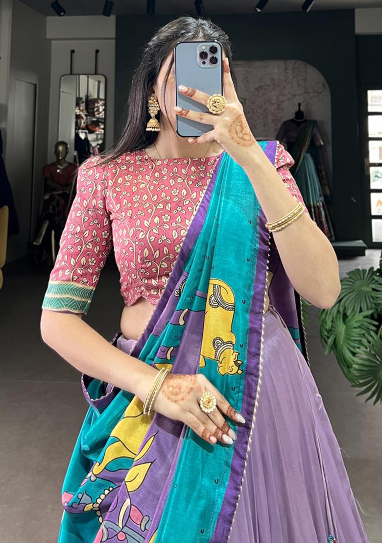 Purple Embroiderd Silk Lehenga Set - Indya