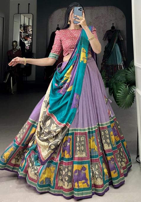 Purple Embroiderd Silk Lehenga Set