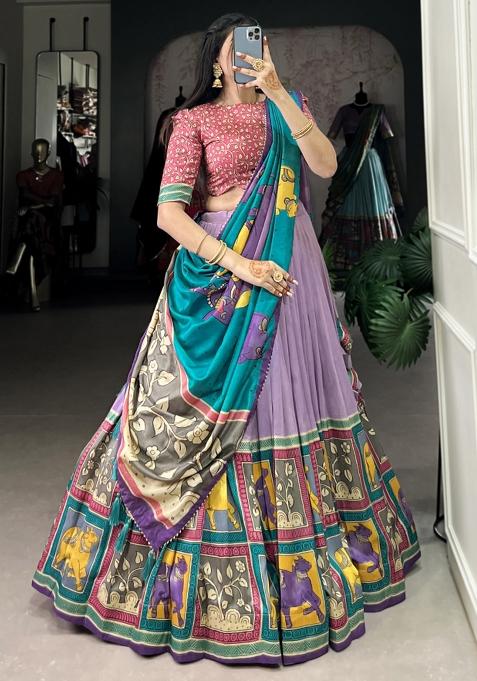 Purple Embroiderd Silk Lehenga Set