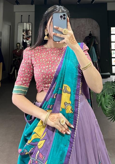 Purple Embroiderd Silk Lehenga Set