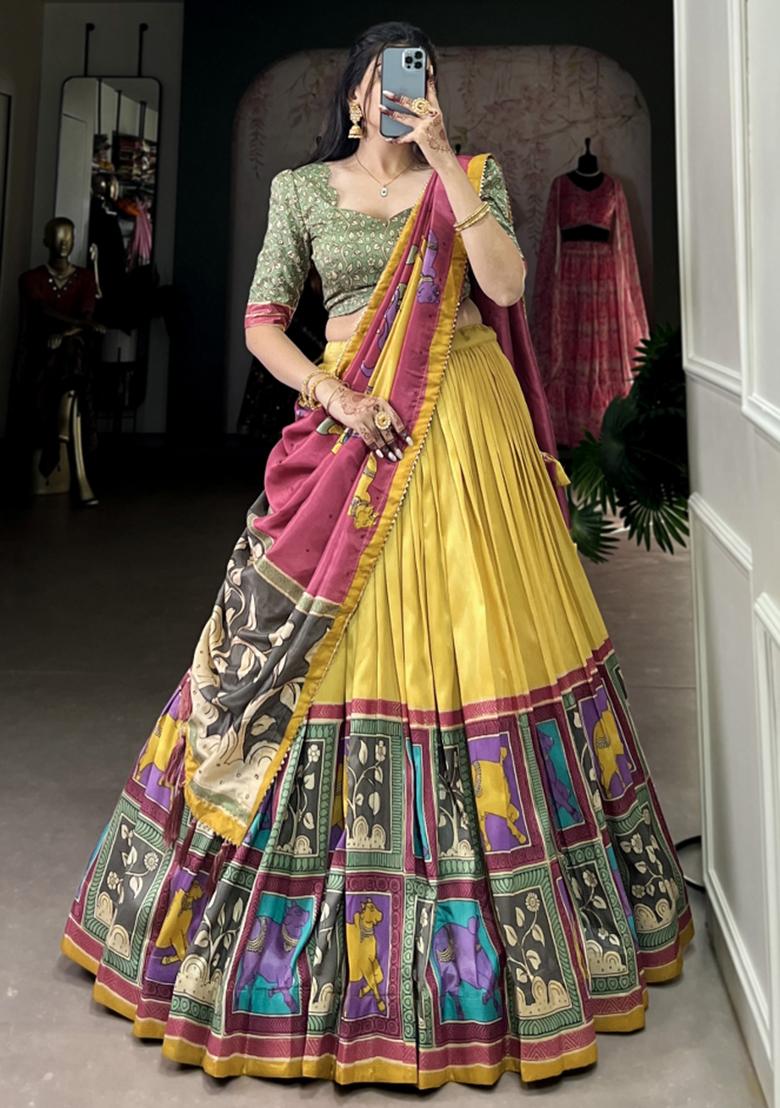 Yellow Embroiderd Silk Lehenga Set