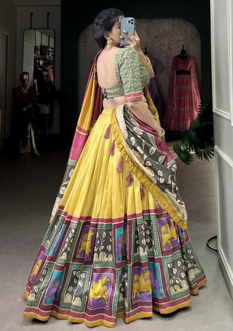 Yellow Embroiderd Silk Lehenga Set