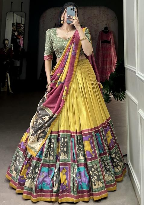 Yellow Embroiderd Silk Lehenga Set