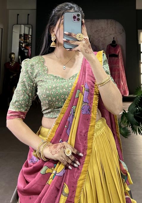 Yellow Embroiderd Silk Lehenga Set