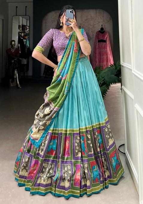 Blue Embroiderd Silk Lehenga Set