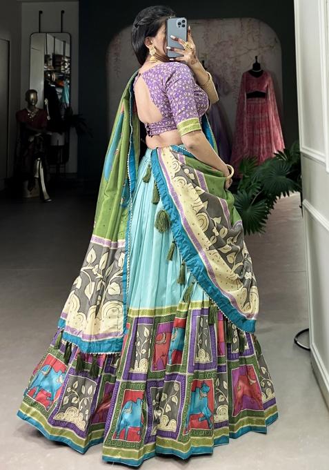 Blue Embroiderd Silk Lehenga Set